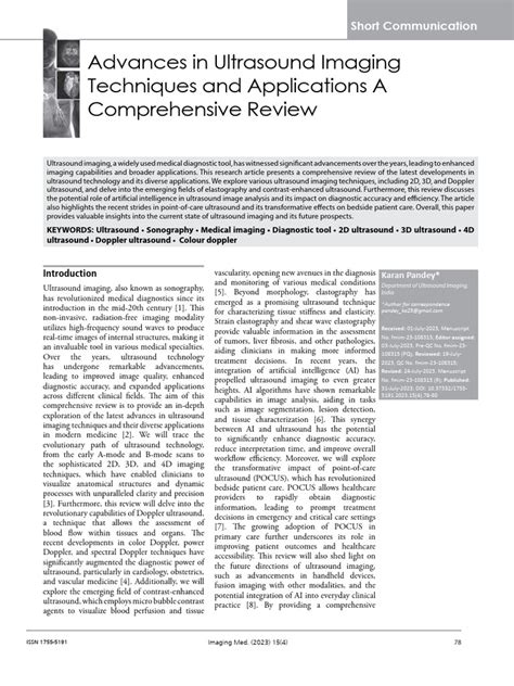 Advances in Ultrasound Imaging Techniques and Applications A .